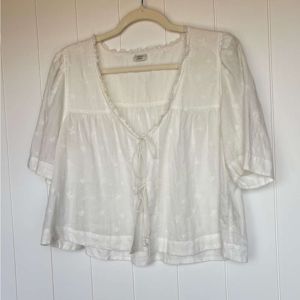 Wilfred Front Tie Blouse - Nomad Tie Front Top Size Women’s Medium Ramie - Picture 2 of 10